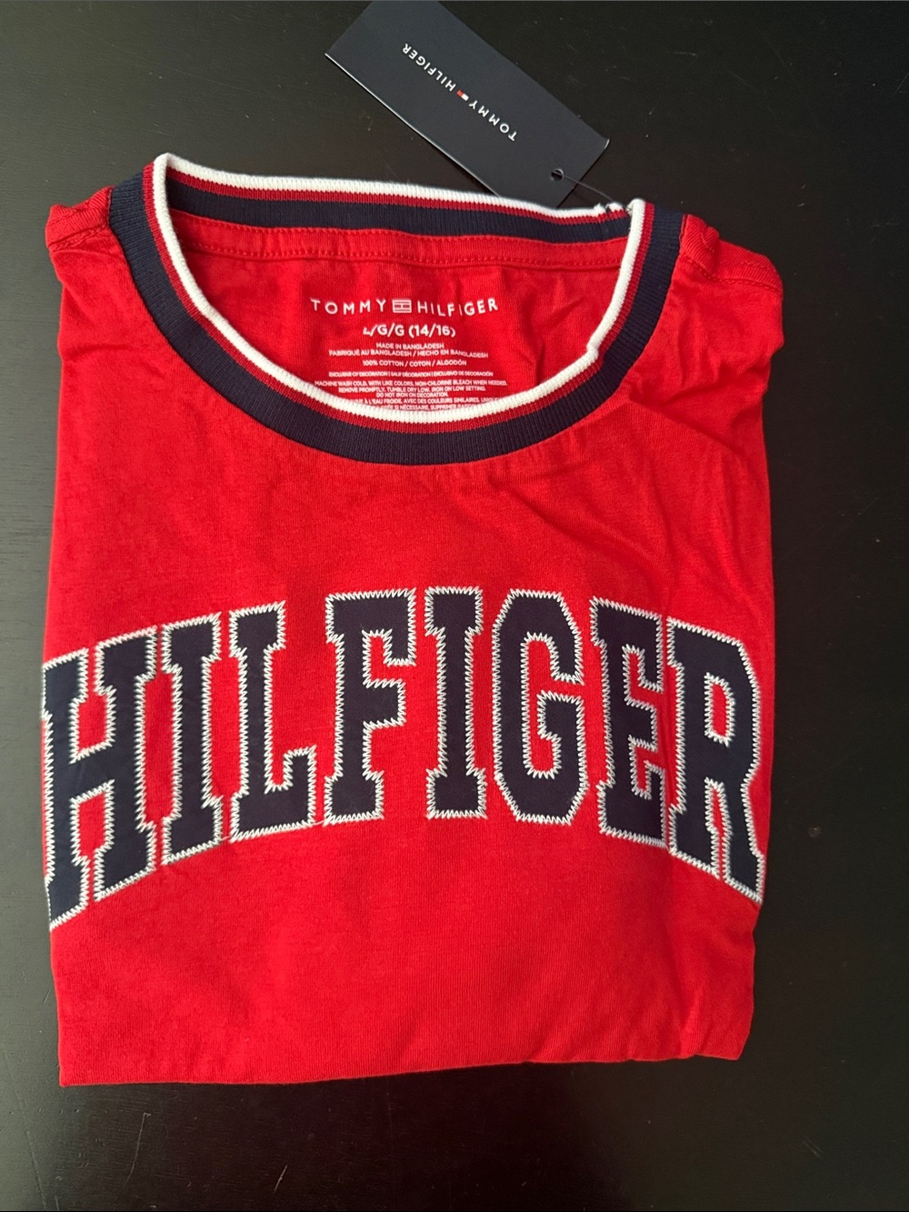 Tommy Hilfiger Red Short-Sleeve Logo Tee with Navy & White Trim